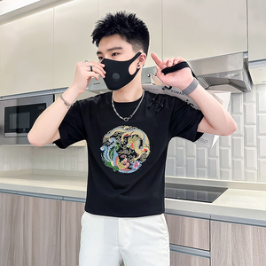 B323-DT67A-特P48控68风短袖T恤男刺绣盘扣设计感社会小伙图片