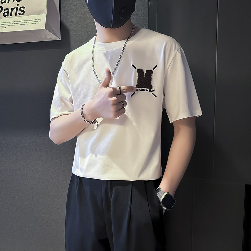 高级感毛巾绣短袖t恤男潮流时尚社会小伙店主风B323-DT42-P48控68图片