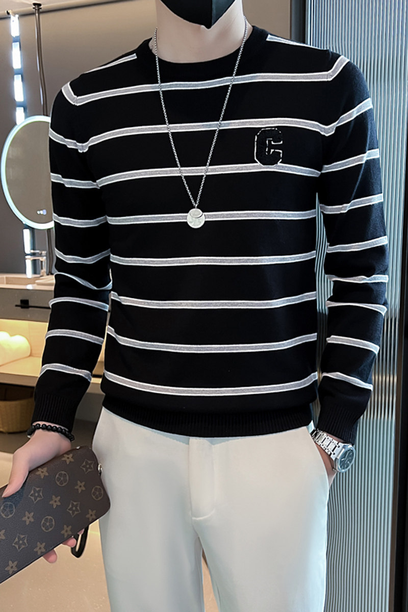 网红社会小伙毛衣男修身条纹潮流2023新款三色M14-P78控108,男装针织衫/毛衣,星座301C（原B323）