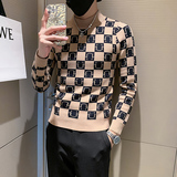 社会小伙半高领毛衣男格子潮牌ins痞帅炸街秋冬款三色M19-P68，男装针织衫/毛衣，星座301C（原B323）