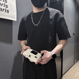 夏季痞帅短袖t恤男五角星提花社会小伙店主风B323-DT33-P48控68，男装T恤，星座301C（原B323）
