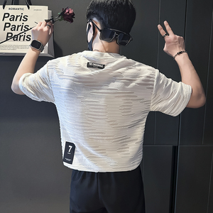 潮男痞帅破洞男士短袖t恤修身社会小伙店主风B323-DT38-P48控68图片