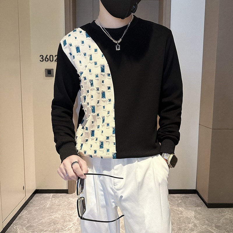 抖音格子拼接卫衣男潮高级感社会小伙外套修身B323-WY22A-P58,女装短外套,星座301C（原B323）