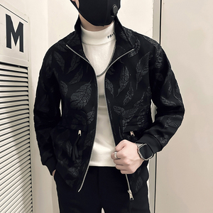 社会小伙外套男修身羽毛提花图案高级感外套B323-JK10-P98控138图片