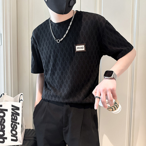 B323-DT51-P48控68短袖T恤男社会小伙店主风圆领时尚潮牌半袖衣服图片