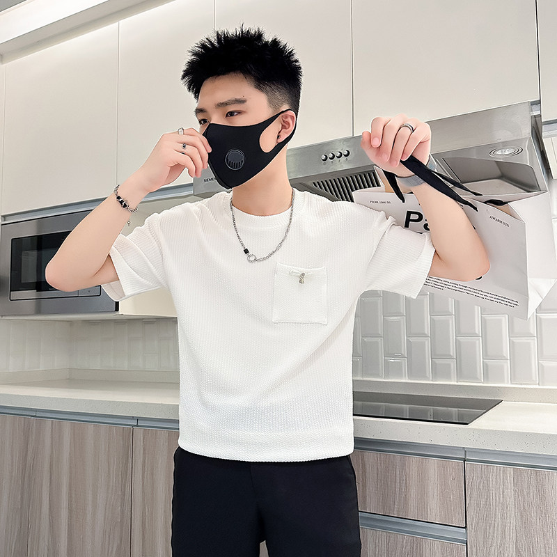 B323-DT70A-P48控68白色肌理感短袖男潮牌潮流韩版社会小伙T恤图片