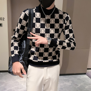 社会小伙半高领毛衣男格子潮牌ins痞帅炸街秋冬款三色M19-P68