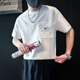 短袖T恤男拼接织带社会小伙店主风男生高级感痞帅B323-DT53-P58，男装T恤，星座301C（原B323）