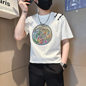 B323-DT67-特P48控68社会小伙短袖T恤男店主风风绣标半袖衣服图片