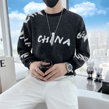 男士毛衣2023新款秋冬潮流字母圆领打底衫china痞帅三色M10-P58，男装针织衫/毛衣，星座301C（原B323）