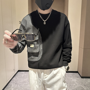 抖音卫衣男社会小伙潮牌条纹拼接圆领外套时尚B323-WY09B-P58图片