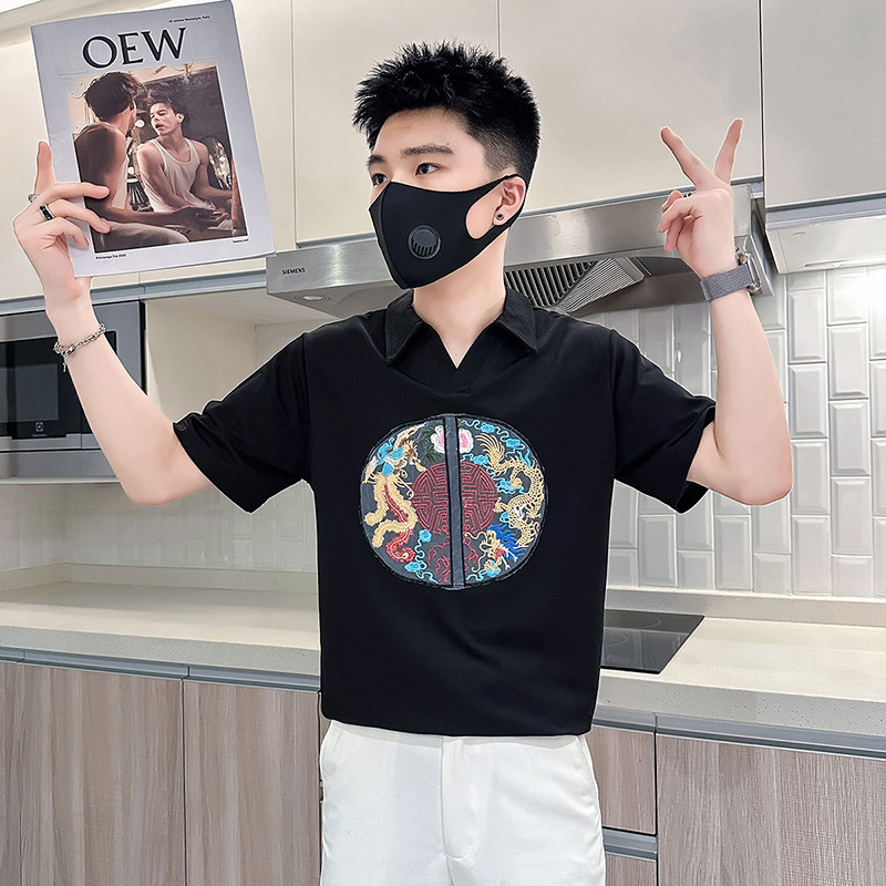 B323-PL22A-P55控75社会小伙短袖polo衫男潮牌翻领痞帅风T恤图片