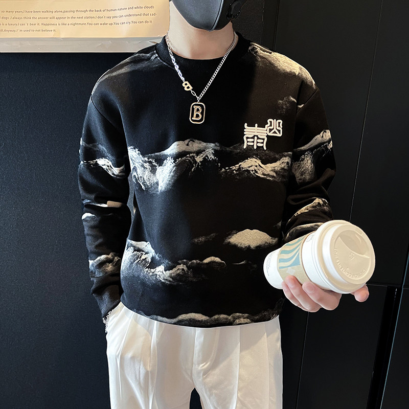 泰山印花刺绣卫衣男潮牌社会小伙高级感痞帅外套B323/WY13/P65，女装短外套，星座301C（原B323）