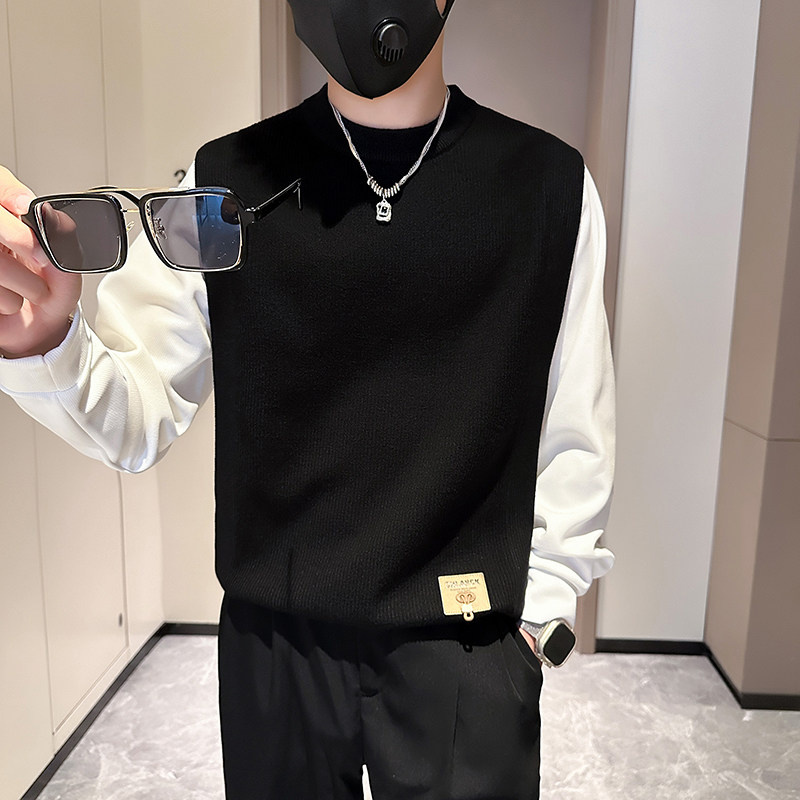 抖音假两件毛衣男高级感潮牌秋冬拼接社会小伙B323-M35-P88,男装针织衫/毛衣,星座301C（原B323）