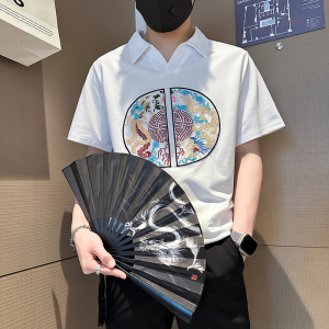 B323-PL22-P55控75社会小伙短袖POLO衫男店主风风大刺绣衣服