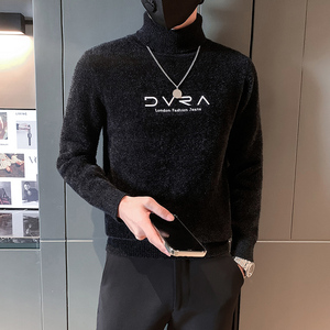 社会小伙毛衣男潮牌2023新款高领毛绒高级感打底衫 黑色M30-特P58图片