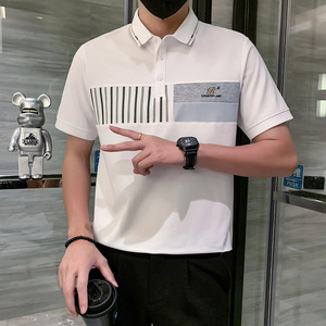 短袖polo衫男潮牌拼接高档高级感痞帅翻领t恤 黑色PL13/特P58图片