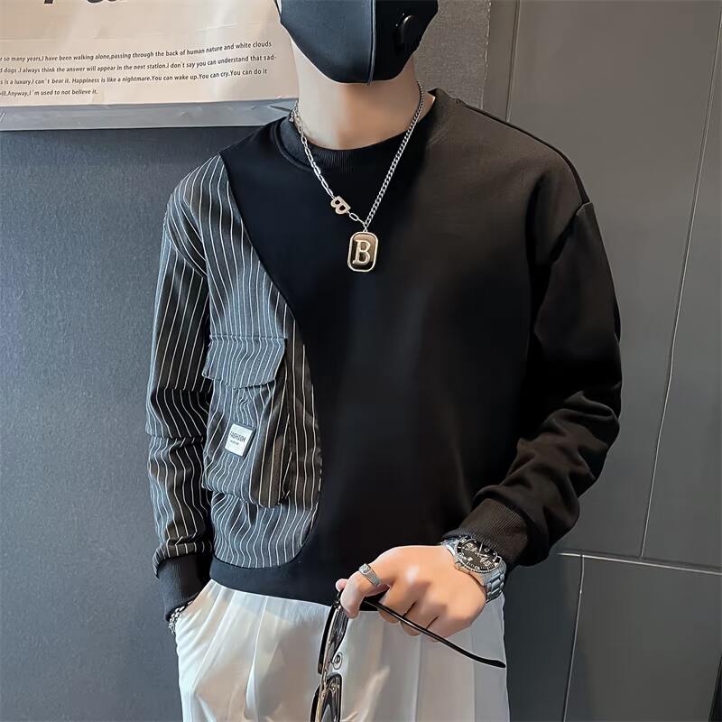条纹拼接真口袋卫衣男设计感潮牌社会小伙长袖外套B323/WY09/P58,男装卫衣,星座301C（原B323）