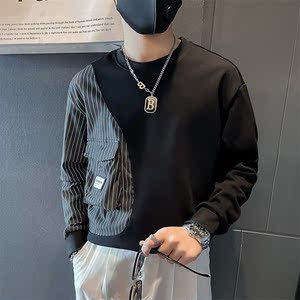 条纹拼接真口袋卫衣男设计感潮牌社会小伙长袖外套B323/WY09/P58图片