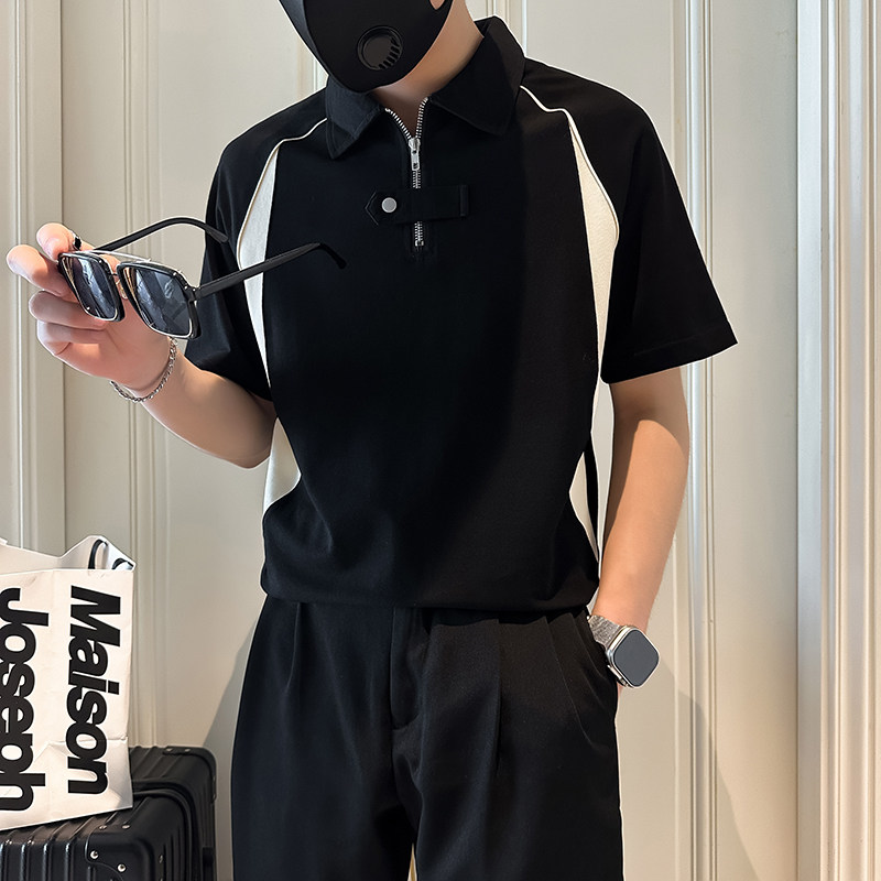 设计感半拉链短袖男POLO衫社会小伙店主风青年潮流B323-PL16-P55,男装Polo衫,星座301C（原B323）
