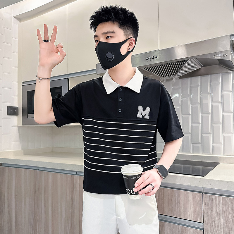 B323-PL23A-P55控75高级感短袖polo衫男潮牌潮流个性社会小伙T恤,男装T恤,星座301C（原B323）
