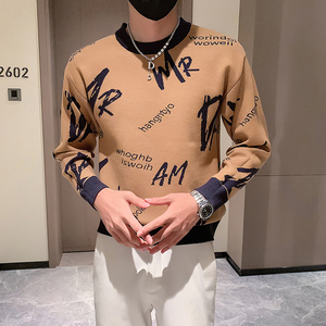 双面穿毛衣男潮牌社会小伙秋冬季字母圆领针织衫 两色 M22-P78图片