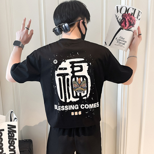 B323-DT60-特P38控58短袖T恤男社会小伙店主风圆领潮牌半袖衣服图片