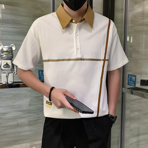 短袖polo衫男夏季潮牌高级感贴条社会小伙T恤 白色 PL14/特P45图片