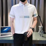 短袖polo衫男潮牌痞帅高级感拼接男装衣服社会B323/PL12/特P58，男装T恤，星座301C（原B323）