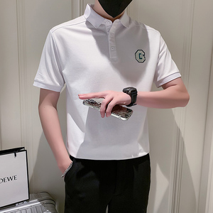 社会小伙短袖polo衫男潮牌字母刺绣抖音PL05/特P48控68,男装Polo衫,星座301C（原B323）