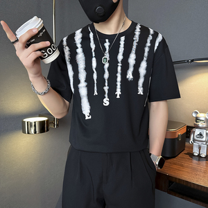夏季男士t恤短袖暗黑系高街美式社会小伙店主风B323-DT39-P48控68图片