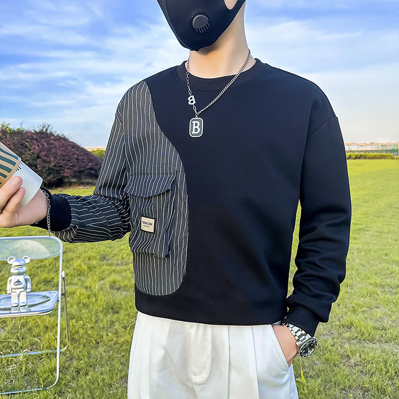 条纹拼接真口袋卫衣男设计感潮牌社会小伙长袖外套B323/WY09A/P58,女装短外套,星座301C（原B323）