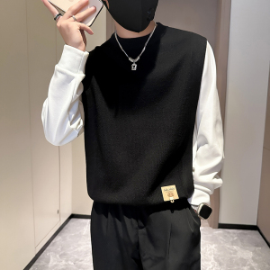 抖音假两件毛衣男高级感潮牌秋冬拼接社会小伙B323-M35-P88图片