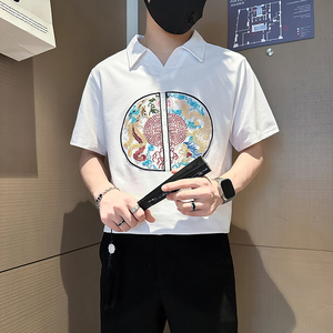 B323-PL22-P55控75社会小伙短袖POLO衫男店主风风大刺绣衣服图片