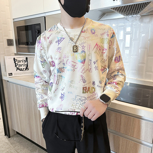 社会小伙卫衣男圆领潮牌个性印花春秋款外套长袖t恤B323/WY18/P58图片