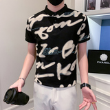 社会小伙短袖polo衫男修身字母印花时尚潮流PL02/P55控75，男装Polo衫，星座301C（原B323）