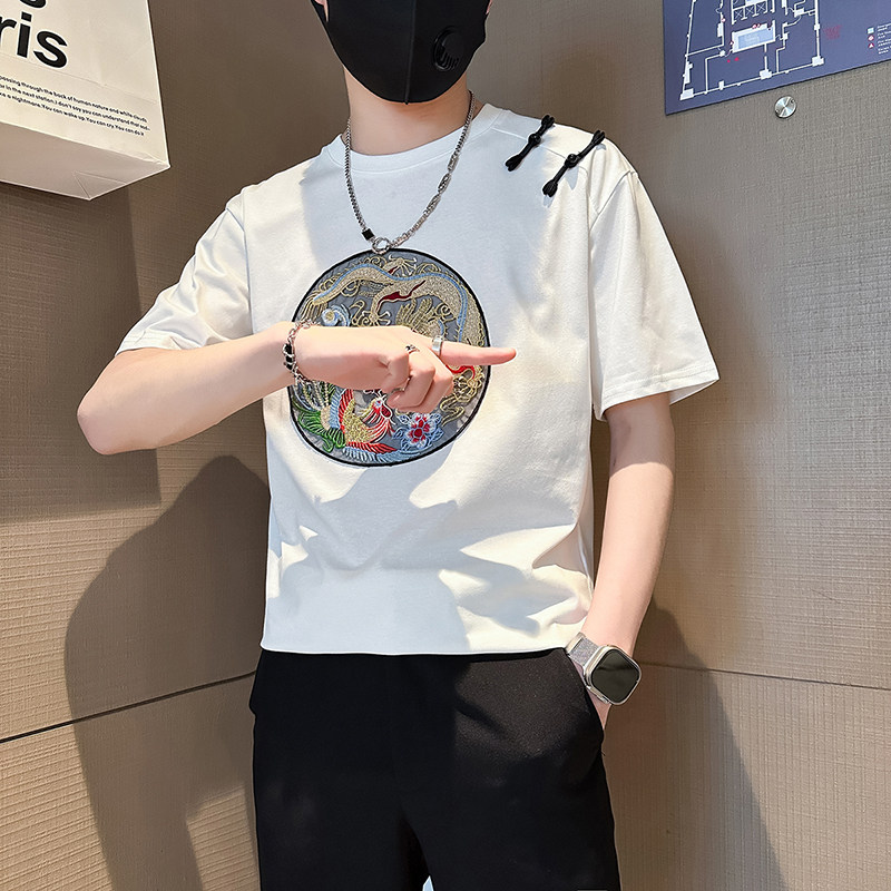 B323-DT67-特P48控68社会小伙短袖T恤男店主风风绣标半袖衣服,男装T恤,星座301C（原B323）