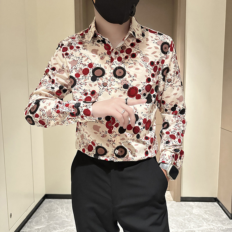 长袖衬衫男社会小伙印花高级感时尚网红衬衣B323/CS03/P50,男装衬衫,星座301C（原B323）
