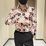 长袖衬衫男社会小伙印花高级感时尚网红衬衣B323/CS03/P50，男装衬衫，星座301C（原B323）