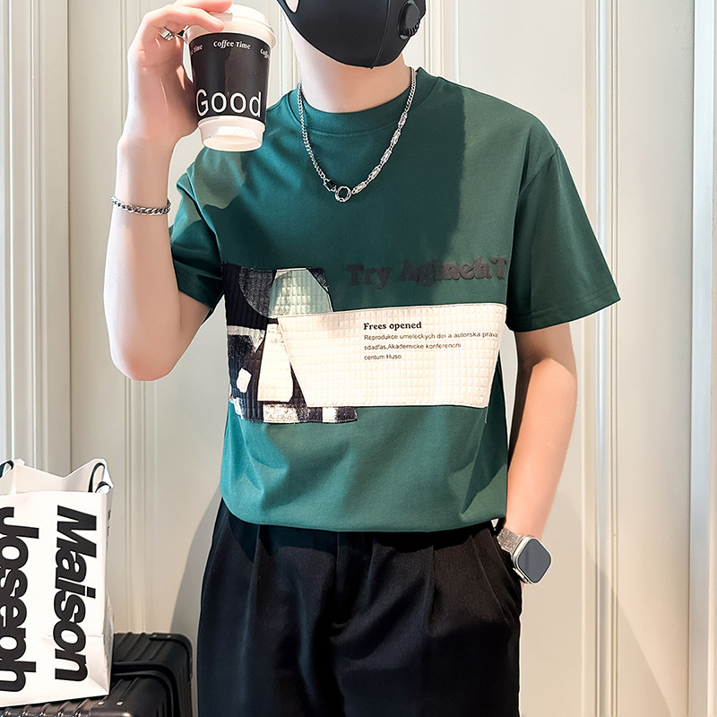 B323-DT61-P58控78短袖T恤男社会小伙店主风圆领潮流半袖衣服图片
