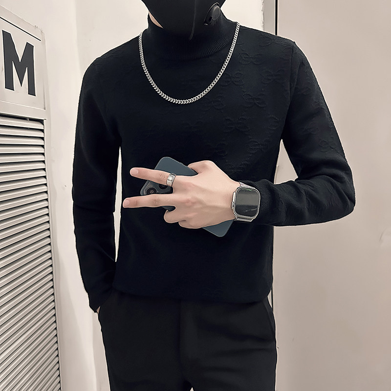 高支高密抖音社会小伙毛衣男半高领提花针织衫B323-M36-P78控108,男装针织衫/毛衣,星座301C（原B323）