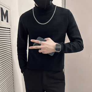 高支高密抖音社会小伙毛衣男半高领提花针织衫B323-M36-P78控108图片