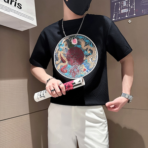 B323-DT71-P48控68社会小伙短袖T恤男店主风风绣标百搭半截袖图片