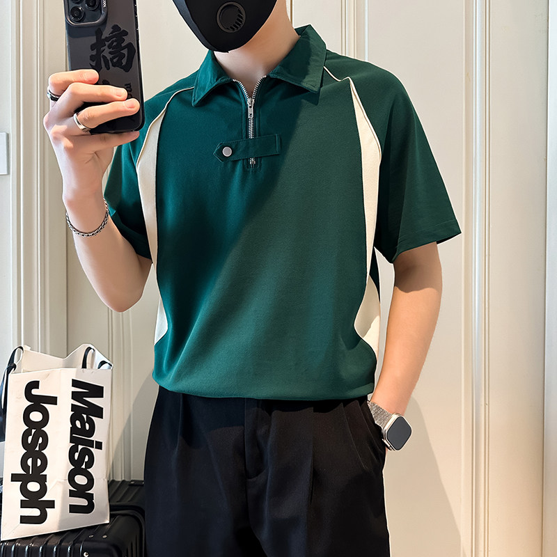 设计感半拉链短袖男POLO衫社会小伙店主风青年潮流B323-PL16-P55,男装Polo衫,星座301C（原B323）