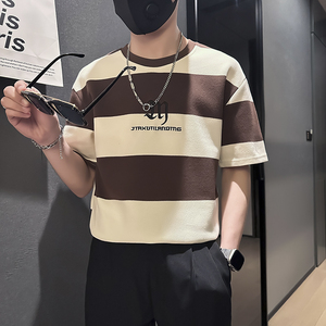 韩版ins街头撞色条纹短袖T恤男社会小伙店主风B323-DT36-P48图片