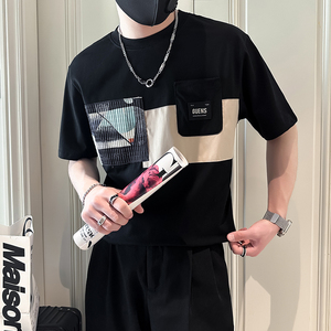 B323-DT62-P58控78短袖T恤男社会小伙店主风圆领潮流半袖衣服图片