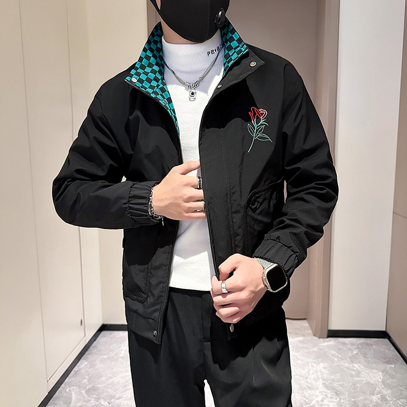 网红外套男潮牌高级感玫瑰花刺绣修身夹克B323-JK02-P88,男装夹克,星座301C（原B323）