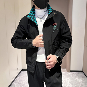 网红外套男潮牌高级感玫瑰花刺绣修身夹克B323-JK02-P88图片