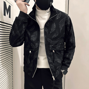 社会小伙外套男修身羽毛提花图案高级感外套B323-JK10-P98控138图片