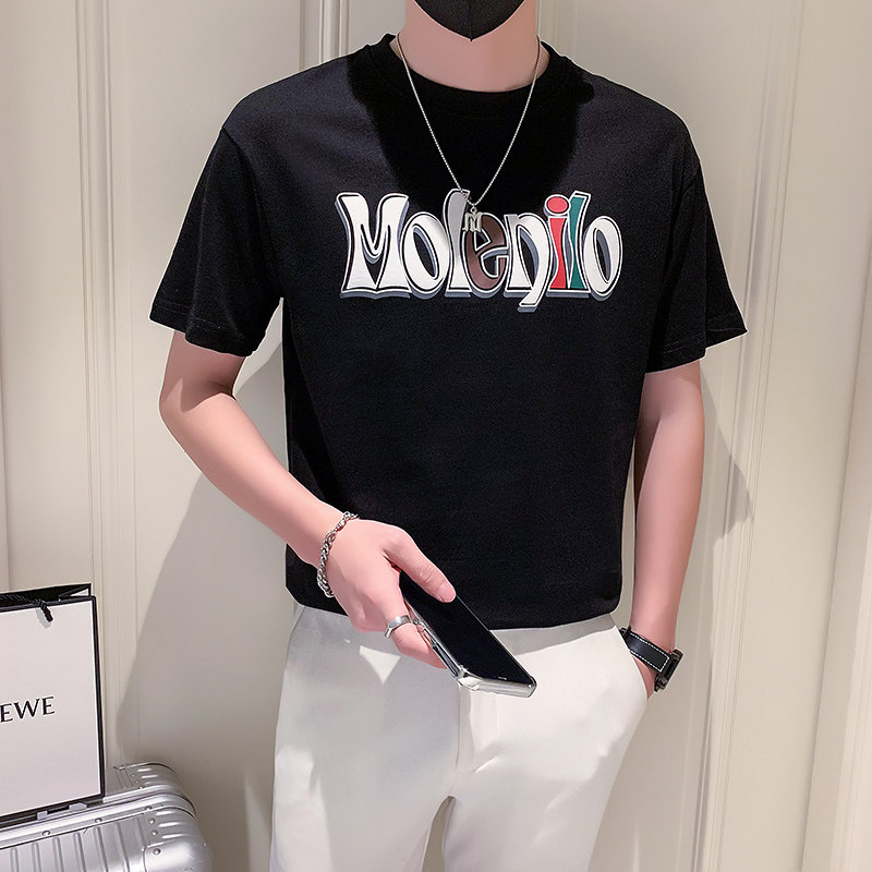 社会小伙短袖T恤男潮牌印花圆领时尚DT12/P45控65,男装T恤,星座301C（原B323）